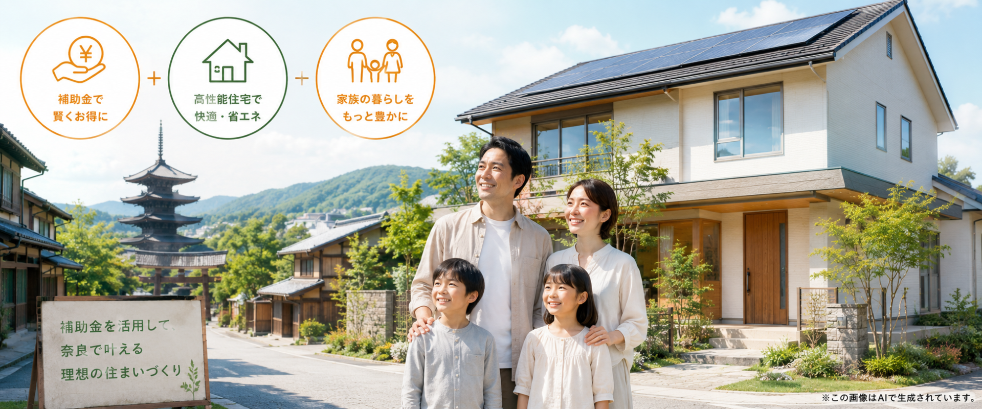 奈良の新築住宅で笑顔の家族